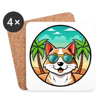 Lunettes de soleil de dessin animé de race de chat balinais plage - Dessous de verre (lot de 4) - blanc - Devant