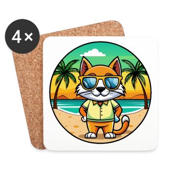 Bombai Cat Breed Cartoon Lunettes de soleil Beach - Dessous de verre (lot de 4) - blanc - Devant