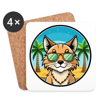 Eurasian Lynx Cat Breed Cartoon Lunettes de soleil Beach - Dessous de verre (lot de 4) - blanc - Devant