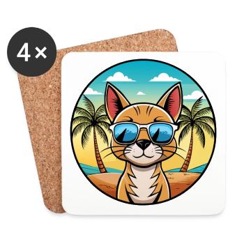 Abessinische Katzenrasse Cartoon Sonnenbrille Strand - Untersetzer (4er-Set) - Weiß - Vorne