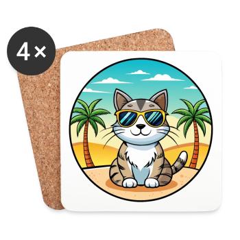 American Wirehair Cat Breed Cartoon Sunglass Beach - Dessous de verre (lot de 4) - blanc - Devant