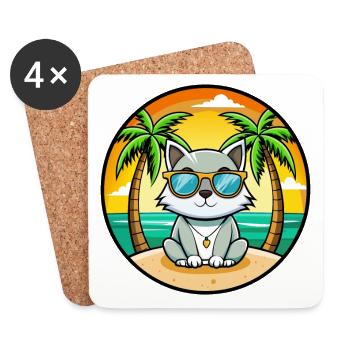 Asiatische Katzenrasse Cartoon Sonnenbrille Strand - Untersetzer (4er-Set) - Weiß - Vorne