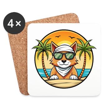 Lunettes de soleil de race de chat Mau arabe de plage - Dessous de verre (lot de 4) - blanc - Devant