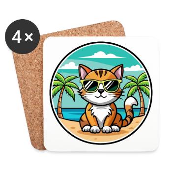 Amerikanische Bobtail Katzenrasse Cartoon Sonnenbrille Strand - Untersetzer (4er-Set) - Weiß - Vorne