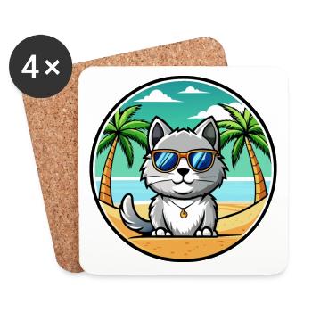 Lunettes de soleil de dessin animé British Silver Cat Breed Beach - Dessous de verre (lot de 4) - blanc - Devant