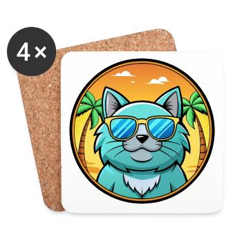 Chartreux Cat Breed Cartoon Sunglasses Beach - Coasters (set of 4) - white - Front