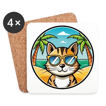 Lunettes de soleil de dessin animé de race de chat domestique plage - Dessous de verre (lot de 4) - blanc - Devant