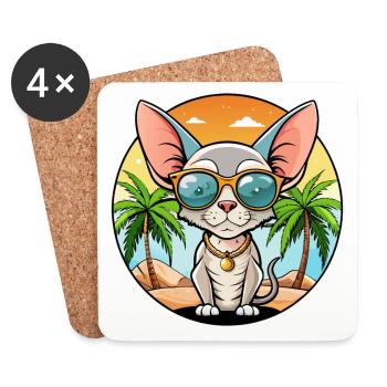 Devon Rex Cat Breed Cartoon Sunglasses Beach - Coasters (set of 4) - white - Front