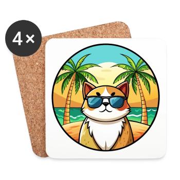 Exotic Shorthair Cat Breed Cartoon Sunglass Beach - Coasters (set of 4) - white - Front