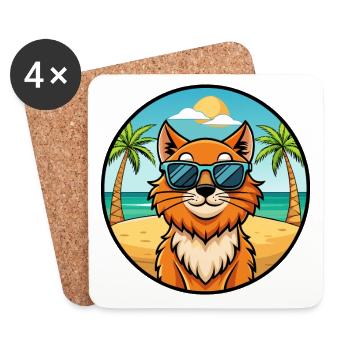 Ingwer Langhaar Katze Rasse Cartoon Sonnenbrille Strand - Untersetzer (4er-Set) - Weiß - Vorne