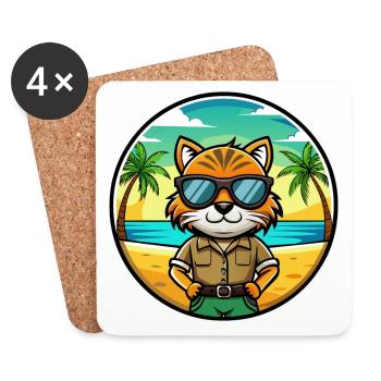 Highlander Cat Breed Cartoon Sunglasses Beach - Coasters (set of 4) - white - Front