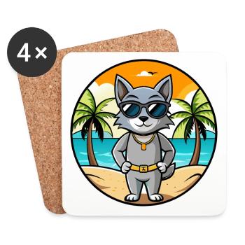 Korat Cat Breed Cartoon Sunglasses Beach - Coasters (set of 4) - white - Front