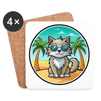 Laperm Cat Breed Cartoon Lunettes de soleil Beach - Dessous de verre (lot de 4) - blanc - Devant