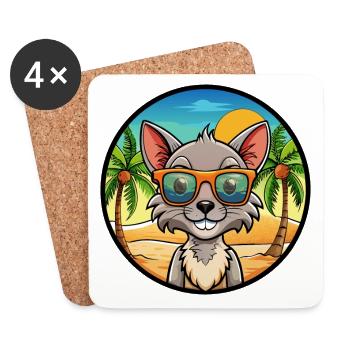 Lunettes de soleil Lykoi Cat Breed Cartoon Beach - Dessous de verre (lot de 4) - blanc - Devant