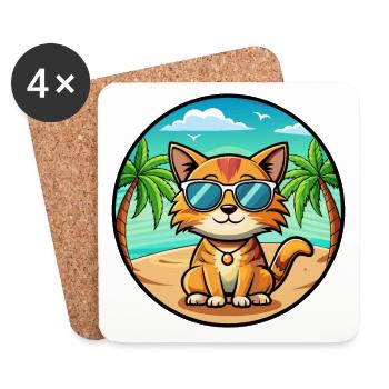 Munchkin Katzenrasse Cartoon Sonnenbrille Strand - Untersetzer (4er-Set) - Weiß - Vorne