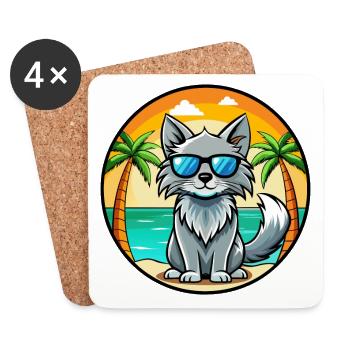 Nebelung Lunettes de soleil de dessin animé de race de chat plage - Dessous de verre (lot de 4) - blanc - Devant