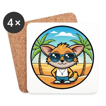Pixie Bob Cat Breed Cartoon Sunglasses Beach - Coasters (set of 4) - white - Front