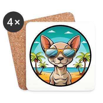Peterbald Cat Breed Cartoon Lunettes de soleil Beach - Dessous de verre (lot de 4) - blanc - Devant