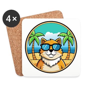 Ragamuffin Lunettes de soleil de dessin animé de race de chat plage - Dessous de verre (lot de 4) - blanc - Devant