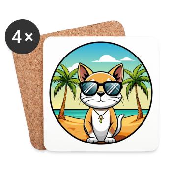Siamois Shorthair Cat Breed Cartoon Sunglass Beach - Dessous de verre (lot de 4) - blanc - Devant