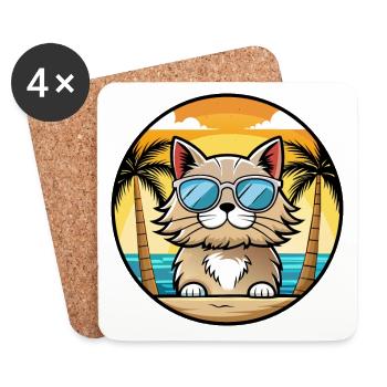 Selkirk Rex Katzenrasse Cartoon Sonnenbrille Strand - Untersetzer (4er-Set) - Weiß - Vorne