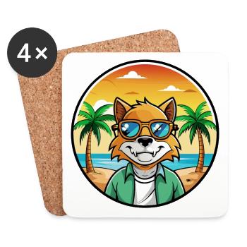 German Rex Cat Breed Cartoon Sunglasses Beach - Coasters (set of 4) - white - Front