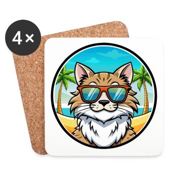 Maine Coon Cat Breed Cartoon Sunglasses Beach - Coasters (set of 4) - white - Front