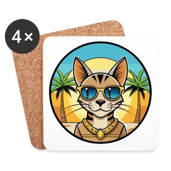 Arabian Egyptian Mau Cat Breed Cartoon Sunglasses - Coasters (set of 4) - white - Front