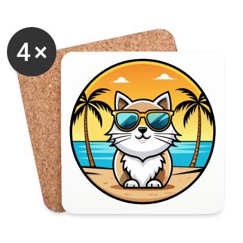 Lunettes de soleil de race de chat persan de dessin animé plage - Dessous de verre (lot de 4) - blanc - Devant