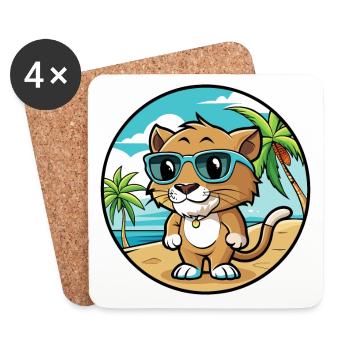 Bébé Chat Race Dessin Animé Lunettes De Soleil Plage - Dessous de verre (lot de 4) - blanc - Devant