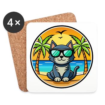 Bombay Cat Breed Dessin animé Lunettes de soleil Plage - Dessous de verre (lot de 4) - blanc - Devant