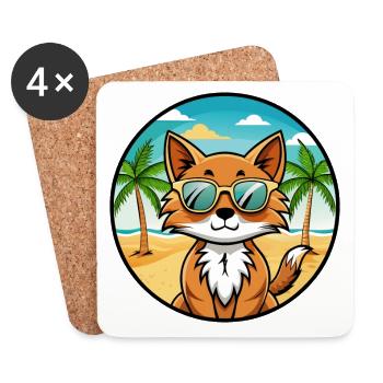 Lunettes de soleil Kawaii de race de chat somalienne de dessin animé plage - Dessous de verre (lot de 4) - blanc - Devant