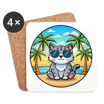 Scottish Fold Cat Breed Cartoon Lunettes de soleil Beach - Dessous de verre (lot de 4) - blanc - Devant