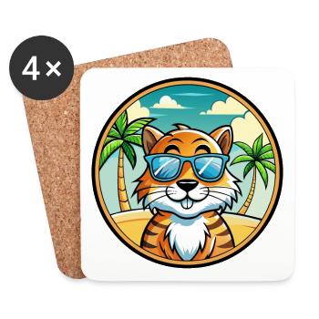 Tiger Katze Rasse Cartoon Sonnenbrille Strand - Untersetzer (4er-Set) - Weiß - Vorne
