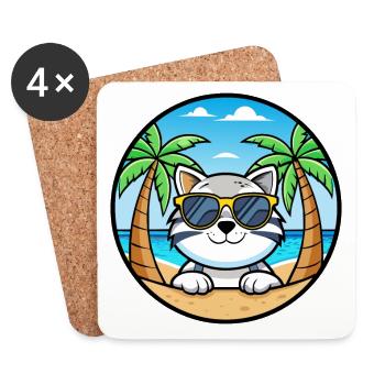 Snowshoe Cat Breed Cartoon Sunglasses Beach - Coasters (set of 4) - white - Front