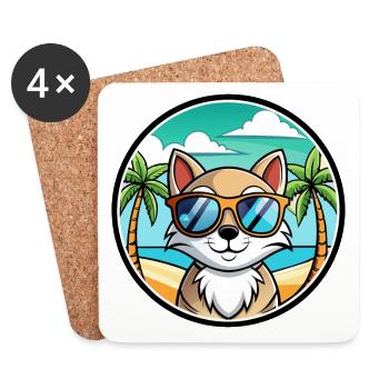 Snowshoe Cat Breed Cartoon Sunglasses Beach - Coasters (set of 4) - white - Front