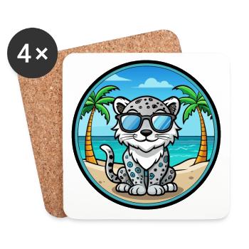 Léopard des neiges bébé chat race dessin animé lunettes de soleil plage - Dessous de verre (lot de 4) - blanc - Devant