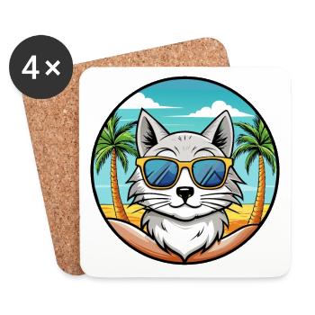 Turkish Angora Cat Breed Cartoon Sunglasses Beach - Coasters (set of 4) - white - Front