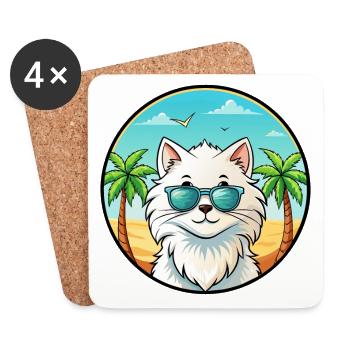 Weiße Langhaarkatze Persische Katze Rasse Cartoon Strand - Untersetzer (4er-Set) - Weiß - Vorne