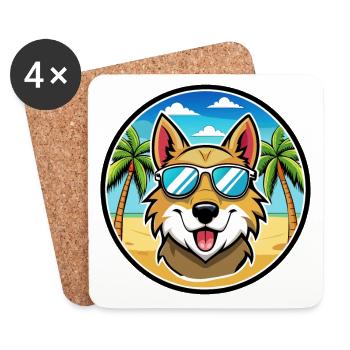Aidi Dog Breed Cartoon Sunglasses Beach - Coasters (set of 4) - white - Front