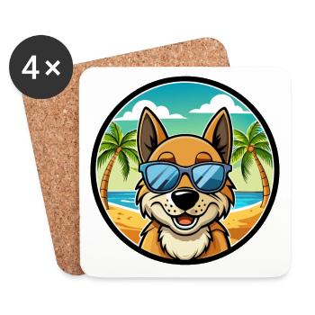 Alopekis Chien Race Dessin Animé Lunettes De Soleil Plage - Dessous de verre (lot de 4) - blanc - Devant