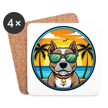 American Pitbull Terrier Dog Breed Cartoon Beach - Coasters (set of 4) - white - Front