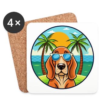 Basset Fauve De Bretagne Dog Breed Cartoon Beach - Coasters (set of 4) - white - Front
