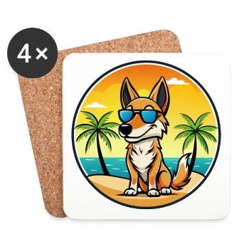 Australian Kelpie Dog Breed Cartoon Sunglass Beach - Coasters (set of 4) - white - Front