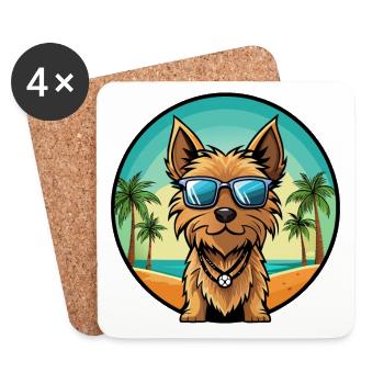 Australian Silky Terrier Chien Race Cartoon Beach - Dessous de verre (lot de 4) - blanc - Devant