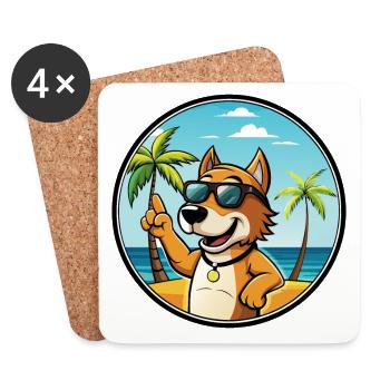 Auvergne Pointing Dog Breed Cartoon Sunglass Beach - Coasters (set of 4) - white - Front