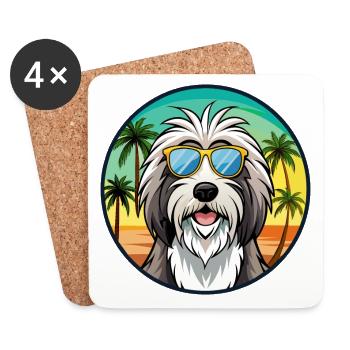 Bearded Collie Chien Race Dessin Animé Lunettes de Soleil Plage - Dessous de verre (lot de 4) - blanc - Devant