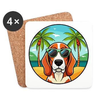 Basset Hound Dog Breed Cartoon Sunglasses Beach - Coasters (set of 4) - white - Front