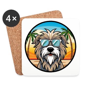 Bergamasco Shepherd Dog Breed Cartoon Sunglasses - Coasters (set of 4) - white - Front