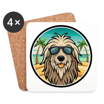 Bergamasco Dog Breed Cartoon Sunglasses Beach - Coasters (set of 4) - white - Front